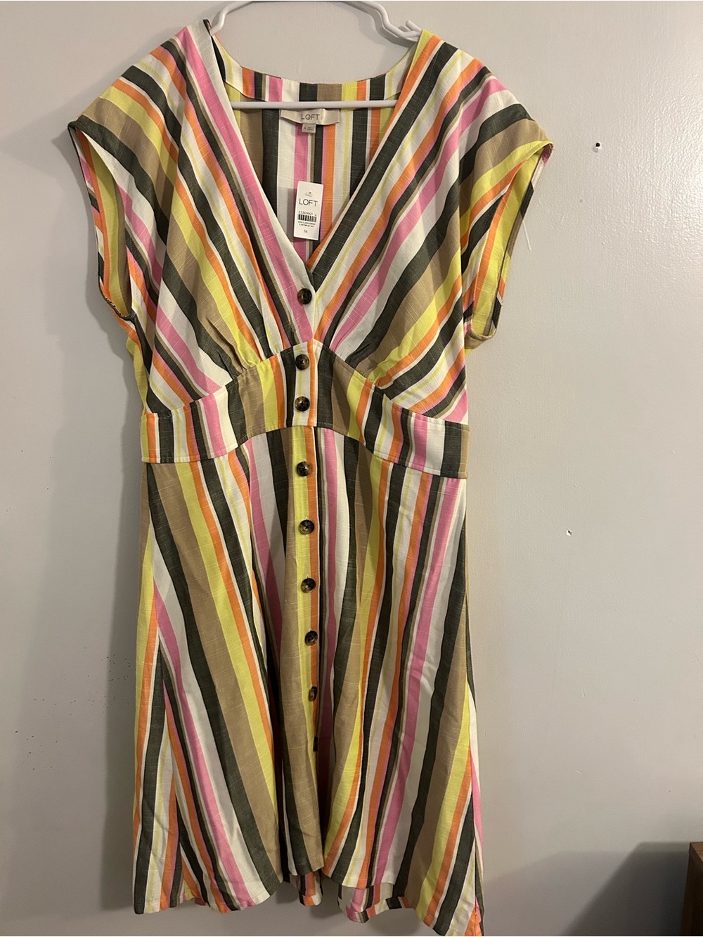 LOFT Multicolor Striped Midi Dress in Pink, Yellow, Green, Tan